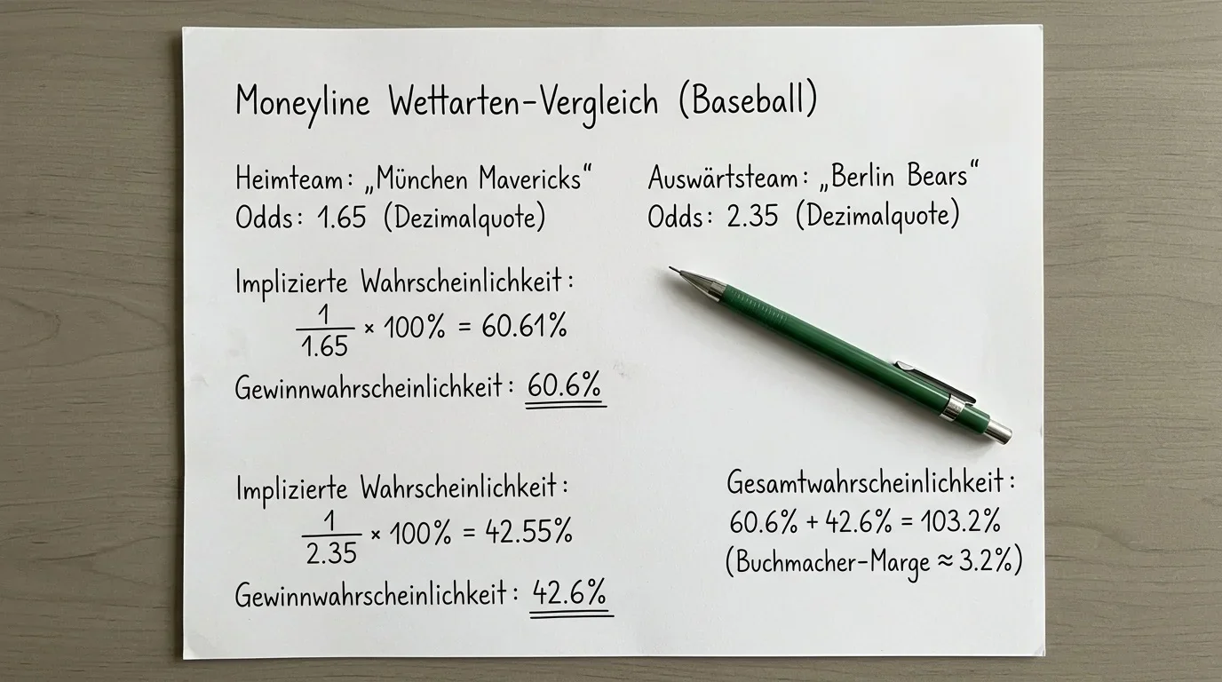 Moneyline-Wette Baseball – Favorit und Aussenseiter Quoten mit impliziter Wahrscheinlichkeit erklärt
