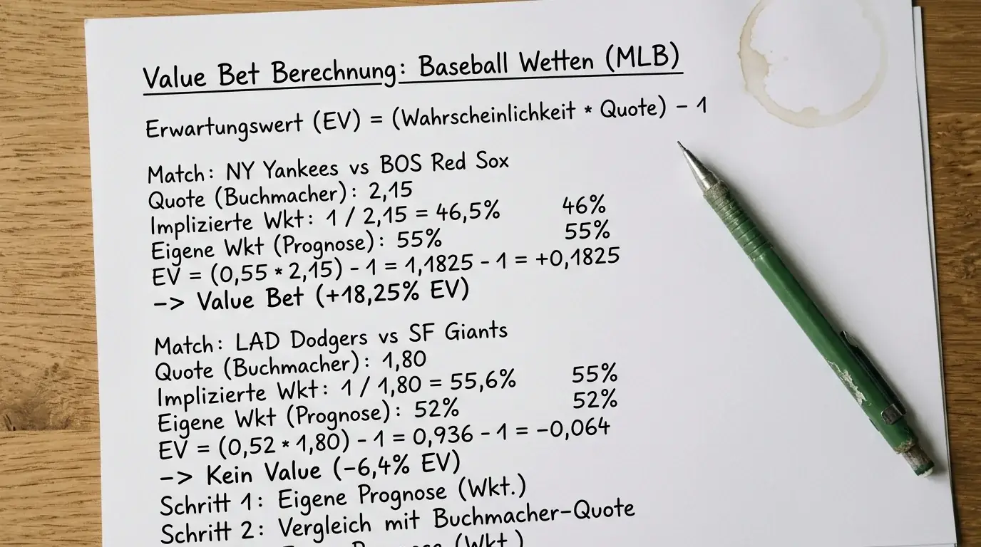 Value Bet Baseball berechnen – Expected Value, implizite Wahrscheinlichkeit und Quotenvergleich erklärt