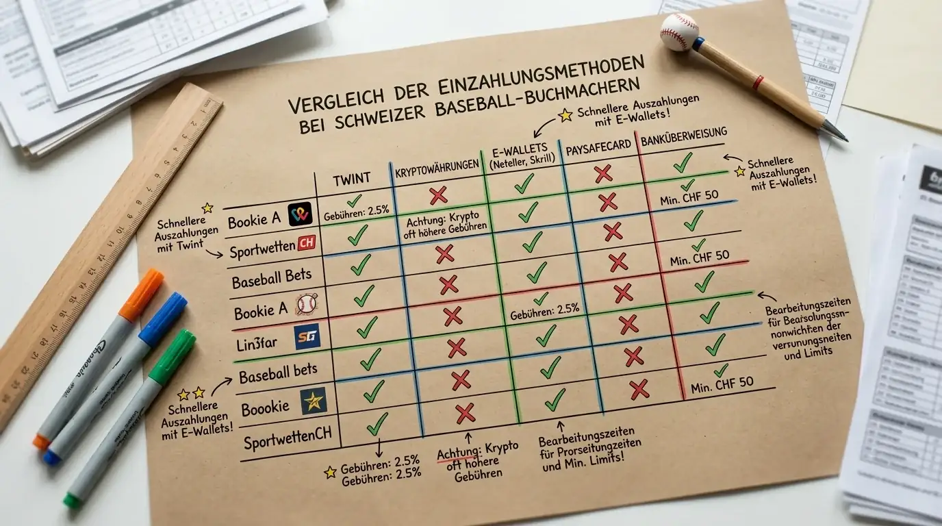 Vergleich der Zahlungsmethoden verschiedener Buchmacher für Baseball-Wetten in der Schweiz