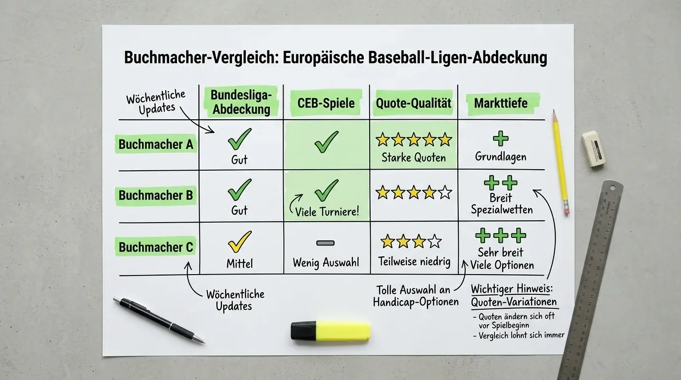 Buchmacher-Vergleich für europäische Baseball Ligen: Welche Anbieter Bundesliga und CEB am besten abdecken