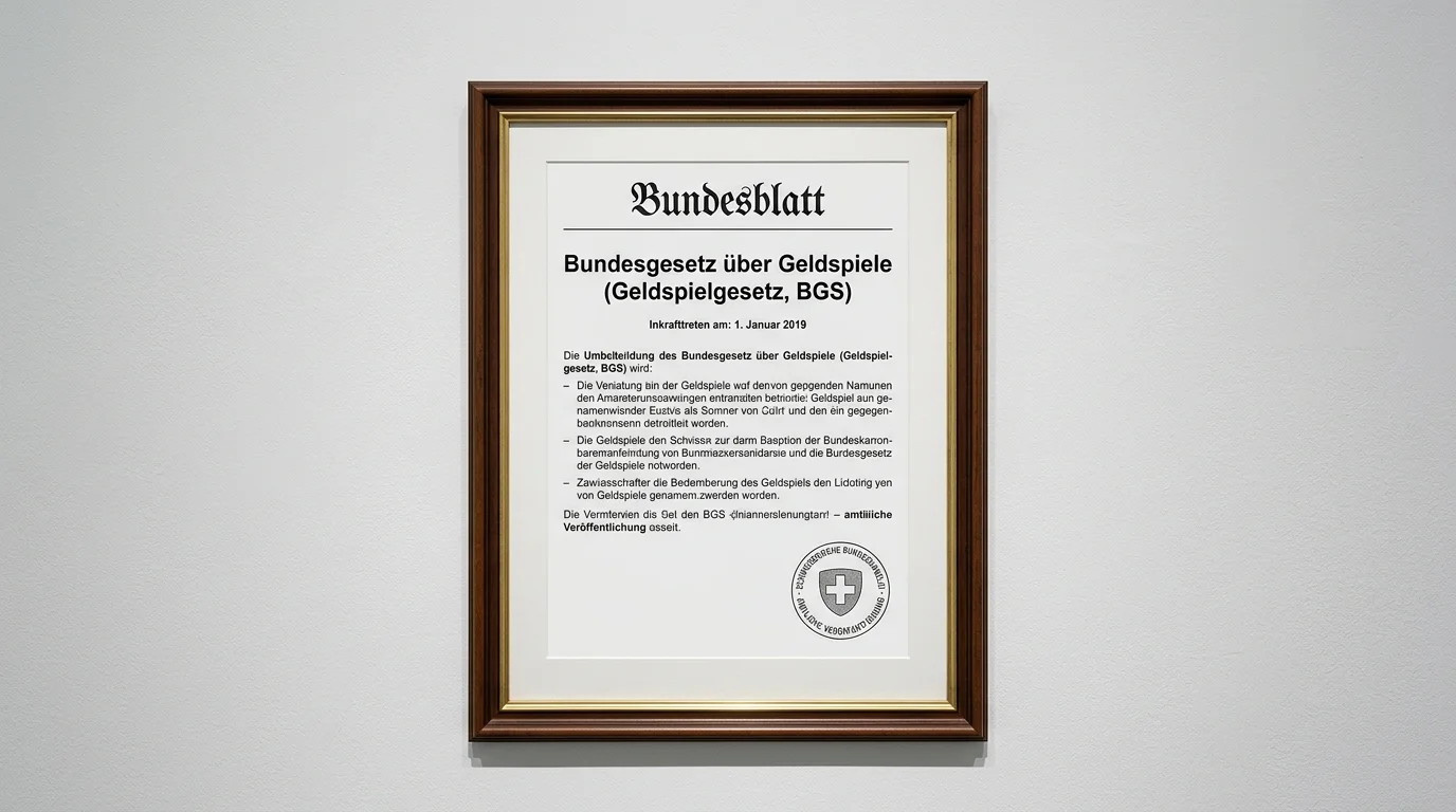 Inkrafttreten des Bundesgesetzes über Geldspiele BGS am 1. Januar 2019 in der Schweiz mit Gesetzesdokument