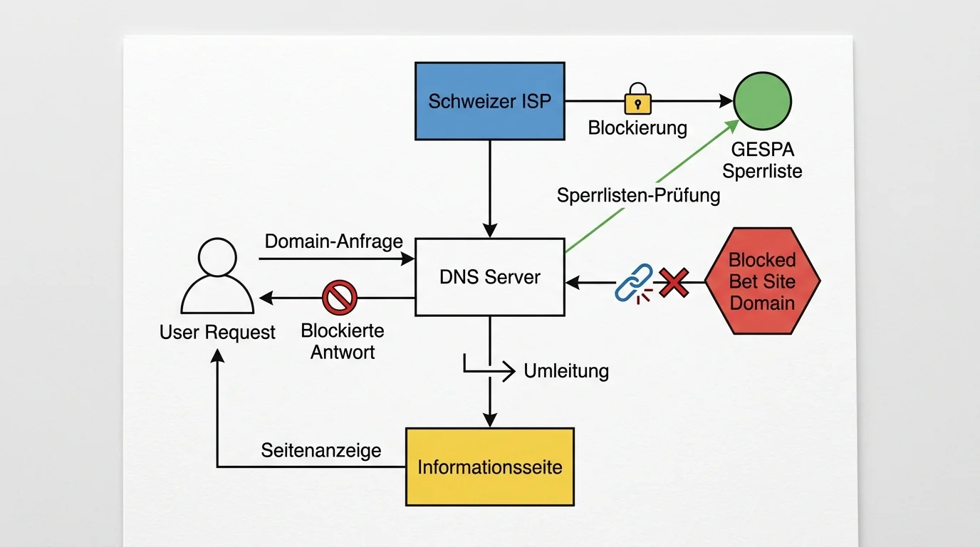 Domain-Blockierung durch Schweizer ISP auf Basis der Gespa-Sperrliste für nicht lizenzierte Buchmacher
