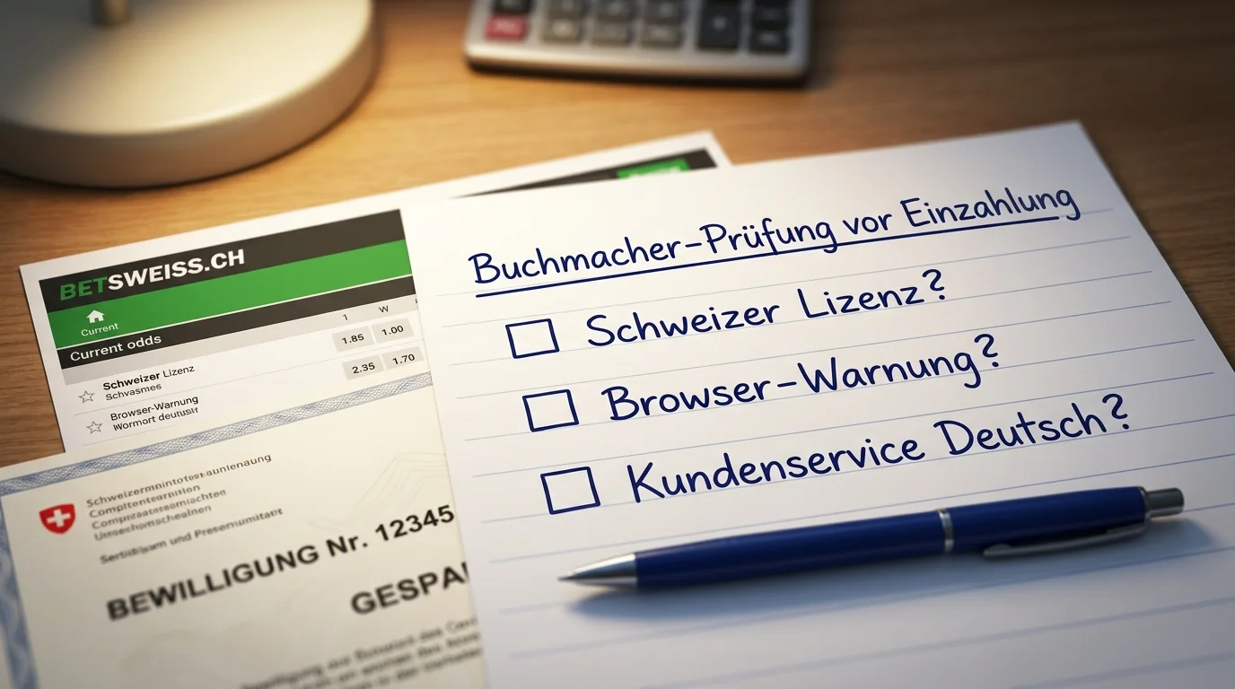 Checkliste zur Prüfung eines Buchmachers vor der Einzahlung: Lizenzstatus und Gespa-Sperrliste für Schweizer Wetter