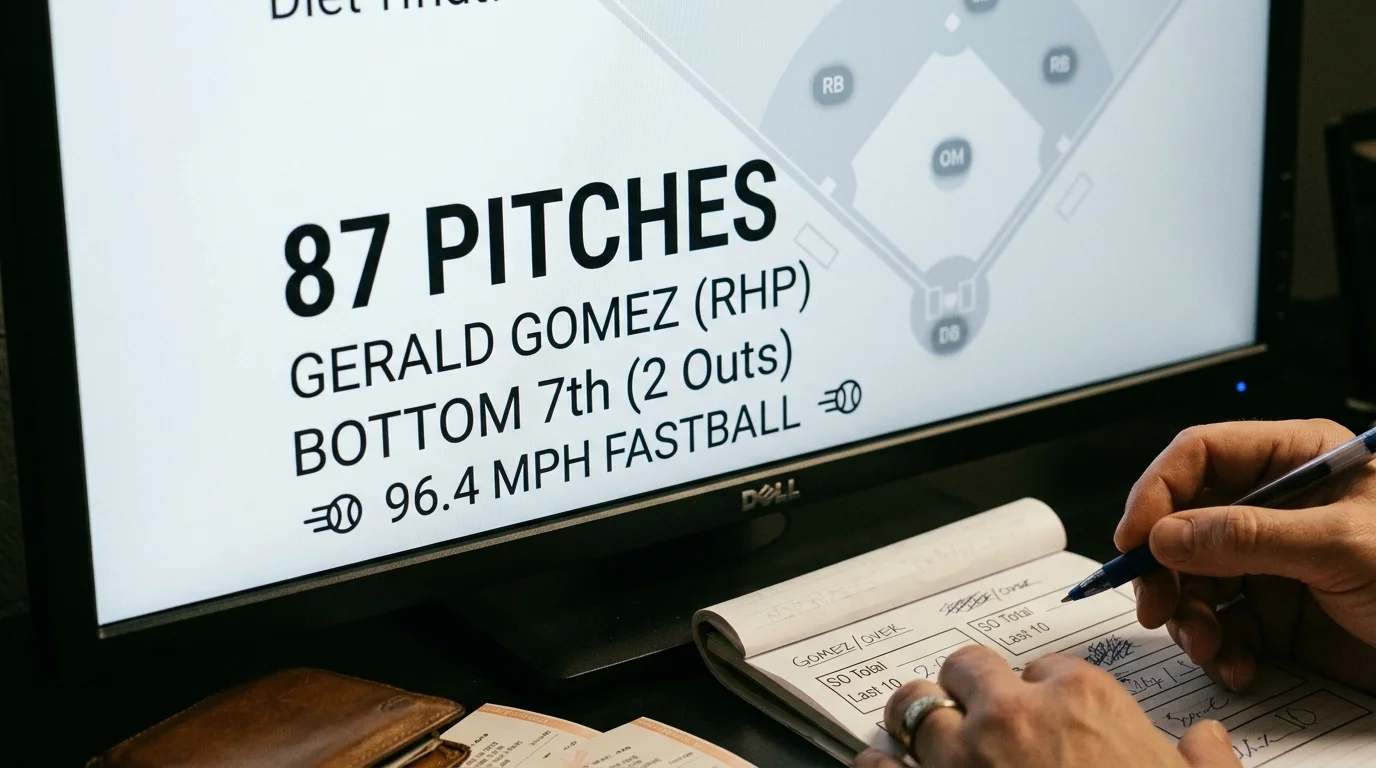 Pitcher Pitch-Count-Anzeige im Live-Tracker während eines MLB-Spiels als Entscheidungsgrundlage für Live-Wetten