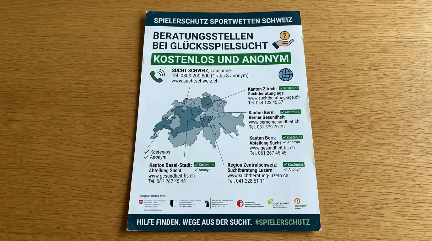 Beratungsstellen und Spielsucht-Hilfe in der Schweiz für Sportwetter mit Kontaktdaten und Hilfsangeboten