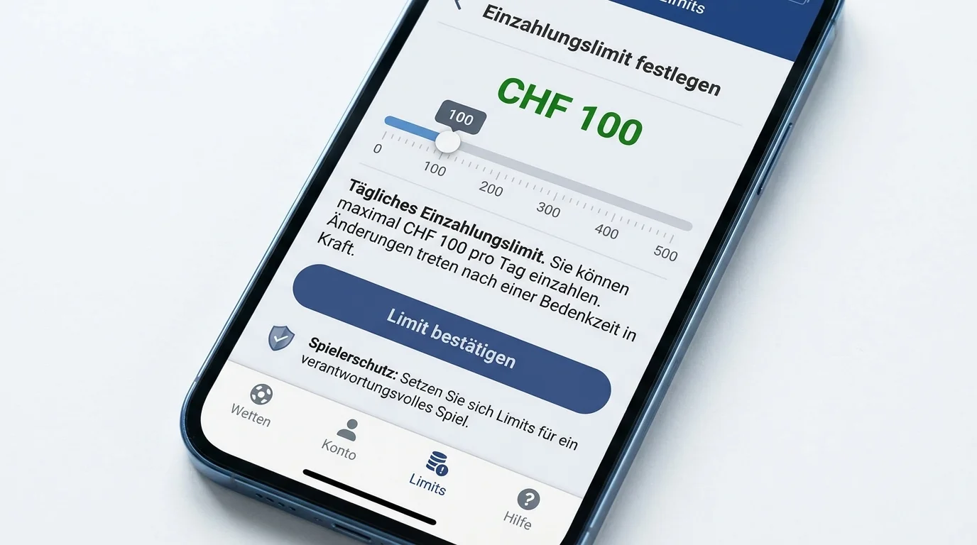 Einzahlungslimit einstellen in einer Schweizer Sportwetten-App als Spielerschutzmassnahme nach BGS