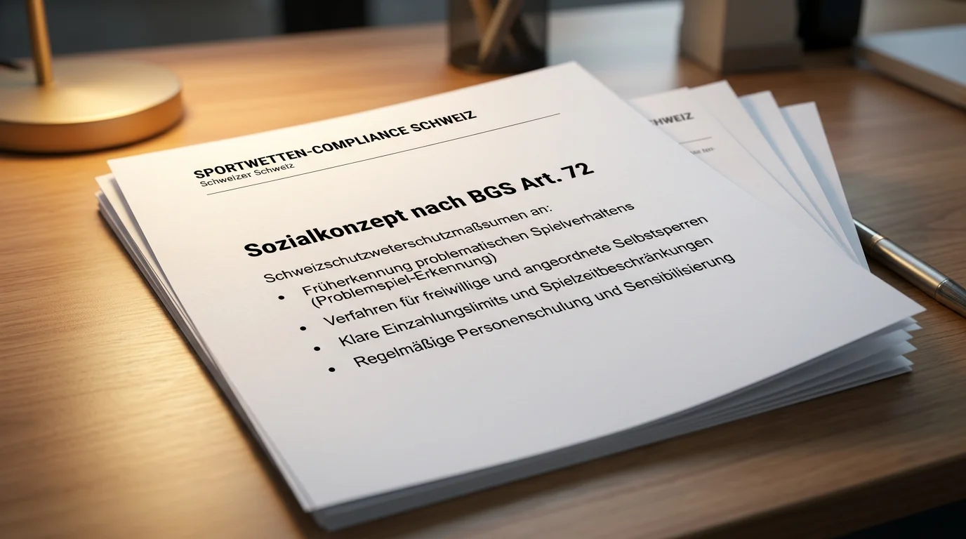 Sozialkonzept-Pflicht für Buchmacher in der Schweiz nach Geldspielgesetz BGS Art. 72 mit Schutzleistungen