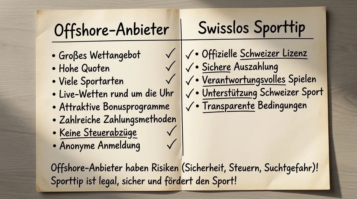 Vergleich der Markttiefe bei Swisslos Sporttip gegenüber Offshore-Buchmachers für Baseball