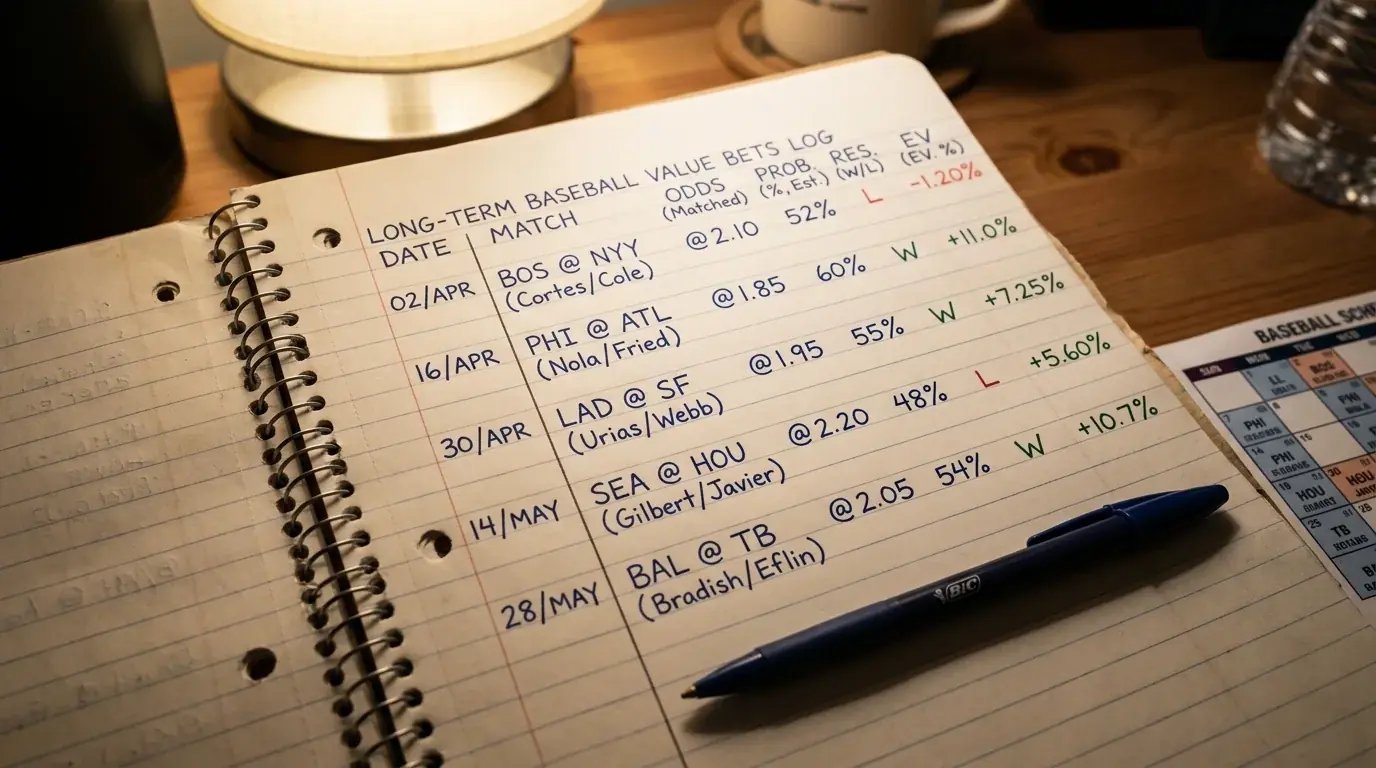 Langfristiges Value Betting System beim Baseball: Wett-Protokoll mit Expected Value Verlauf über eine Saison