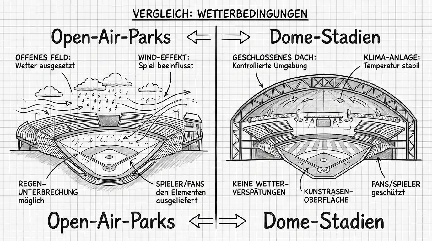 Vergleich von Open-Air-Parks und Dome-Stadien bei MLB-Spielen und Relevanz von Wetterbedingungen